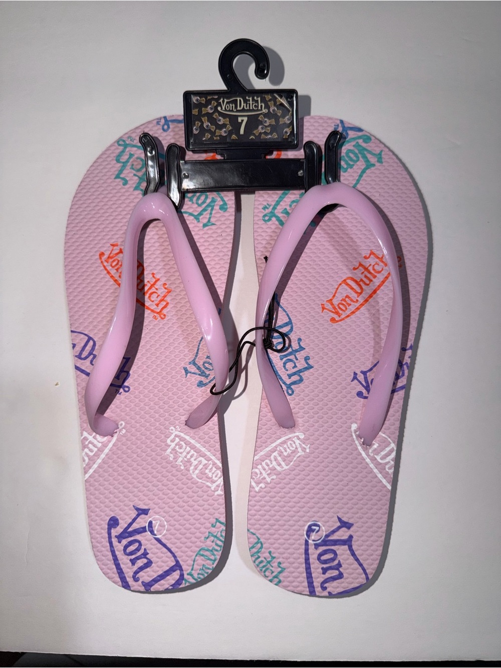 Von Dutch Pink Logo Pattern Flip Flops